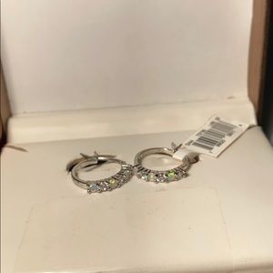 steling silver small diamond hoop earrings